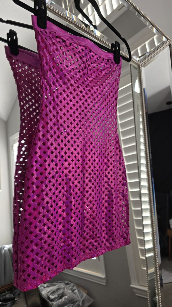 Malibu Strings Laser Cut Out pink iridescent minidress - Image 2